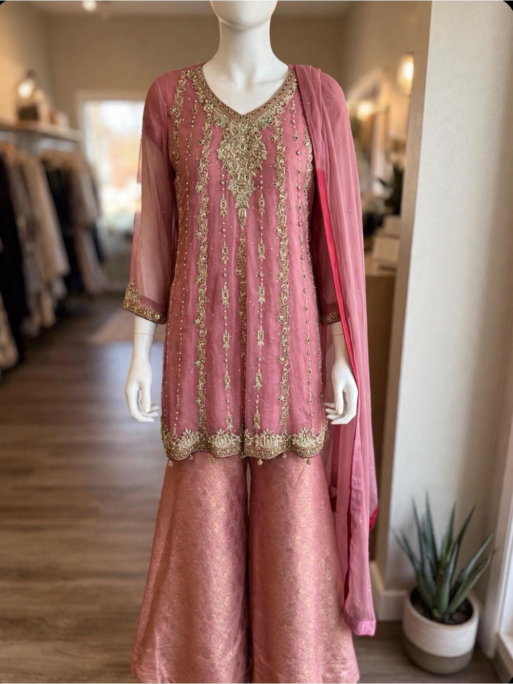 Embellished Rose Pink Embroidered Tunic Top